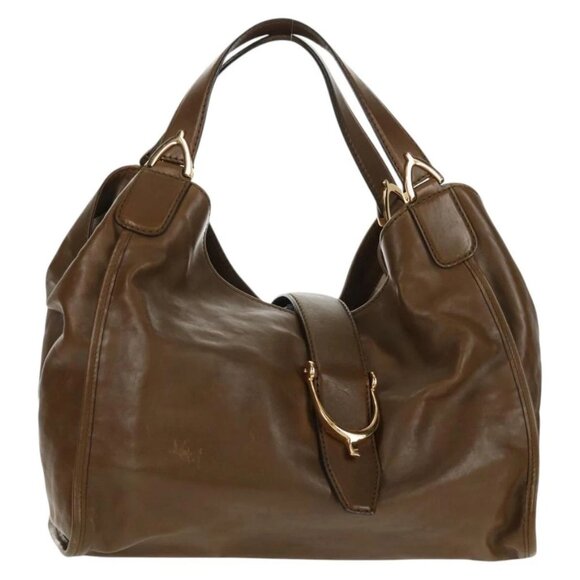 GUCCI Horsebit Shoulder Bag Leather Khaki Auth ep11163 - Picture 2 of 16